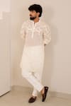 Buy_Menero_Off White Chanderi Silk, Cotton Embroidery Web Designed Kurta And Pant Set _Online_at_Aza_Fashions