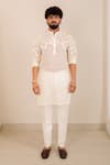 Menero_Off White Chanderi Silk, Cotton Embroidery Web Designed Kurta And Pant Set _at_Aza_Fashions