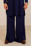 Menero_Navy Georgette Self Short Kurta And Wide Straight Pant Set _Online_at_Aza_Fashions
