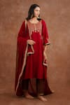 Buy_World of Sugandh_Maroon Dupion, Silk Embroidery, Zari, Sequins, Gota Ruhani Hand Kurta With Pant _at_Aza_Fashions