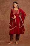 Shop_World of Sugandh_Maroon Dupion, Silk Embroidery, Zari, Sequins, Gota Ruhani Hand Kurta With Pant _at_Aza_Fashions