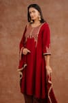 World of Sugandh_Maroon Dupion, Silk Embroidery, Zari, Sequins, Gota Ruhani Hand Kurta With Pant _Online_at_Aza_Fashions