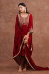 Buy_World of Sugandh_Maroon Dupion, Silk Embroidery, Zari, Sequins, Gota Ruhani Hand Kurta With Pant _Online_at_Aza_Fashions
