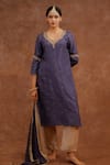 Buy_World of Sugandh_Blue Dupion, Silk Embroidery, Fringe V-neck Neer Hand Kurta Set _at_Aza_Fashions