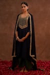 Shop_World of Sugandh_Navy Dupion, Silk, Chiffon Embroidery, Sequins Round Neelara Hand Kurta Set _at_Aza_Fashions