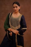 Buy_World of Sugandh_Navy Dupion, Silk, Chiffon Embroidery, Sequins Round Neelara Hand Kurta Set 