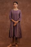Shop_World of Sugandh_Purple Dupion Embroidery, Piping, Metallic Thread Hand Silk Kurta And Pant Set _at_Aza_Fashions