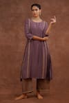 Buy_World of Sugandh_Purple Dupion Embroidery, Piping, Metallic Thread Hand Silk Kurta And Pant Set _Online_at_Aza_Fashions