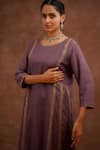Shop_World of Sugandh_Purple Dupion Embroidery, Piping, Metallic Thread Hand Silk Kurta And Pant Set _Online_at_Aza_Fashions