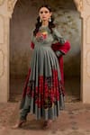 Buy_RICHA AHLUWALIA_Turquoise Chanderi , Cotton, Printed Anarkali With Dupatta And Churidar 