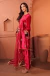 Buy_RICHA AHLUWALIA_Red Velvet, , Organza Embroidery, Hand Kurta Palazzo And Dupatta 