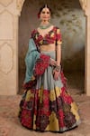 Shop_RICHA AHLUWALIA_Multi Color Chanderi , Organza Sequins, Floral Zardozi Lehenga Set _at_Aza_Fashions