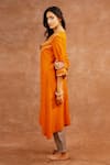 Shop_World of Sugandh_Orange Dupion, Silk Embroidery, Tassels V-neck Surkhiya Hand Kurta With Pant _at_Aza_Fashions