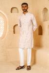 Chatenya Mittal_Beige Silk Mirrors, Embroidery Work Kurta And Pant Set _Online_at_Aza_Fashions