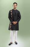 Buy_Arihant Rai Sinha_Black Silk, Polyester, Viscose Printed Patta Blend Kurta And Churidar Set _at_Aza_Fashions