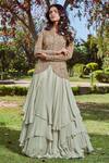 Buy_Sana Barreja_Green Net, Chiffon Embroidered Jacket Lehenga Set _at_Aza_Fashions