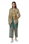 Buy_Urvashi Kaur_Gold Tissue, Silk Open Neck Woven Striped Reversible Handkerchief Jacket _at_Aza_Fashions