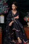 Buy_Shimai Jayachandra_Black Degummed Raw Silk Zardozi V Neck Embroidered Kurta Set _at_Aza_Fashions