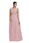 Buy Pooja Peshoria Pink Georgette Scoop Neckline Embroidered Gown With Attached Drape at Aza Fashions Buy_Pooja Peshoria_Pink Georgette Scoop Neckline Embroidered Gown With Attached Drape _at_Aza_Fashions