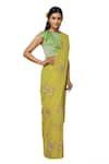 Buy Aharin India Yellow Georgette Round Embroidered Saree Set at Aza Fashions Buy_Aharin India_Yellow Georgette Round Embroidered Saree Set _at_Aza_Fashions