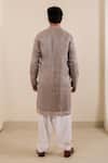 Shop_Menero_Gray Chanderi Silk, Cotton, Rayon Embroidery, Mirrors Self Stripe Kurta Set _at_Aza_Fashions