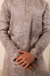 Buy_Menero_Gray Chanderi Silk, Cotton, Rayon Embroidery, Mirrors Self Stripe Kurta Set 