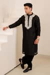 Menero_Black Chanderi Silk, Cotton, Rayon Gota Patti, Kurta And Pathani Salwar Set _Online_at_Aza_Fashions