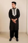 Buy_Menero_Black Chanderi Silk, Cotton, Rayon Gota Patti, Kurta And Pathani Salwar Set _at_Aza_Fashions