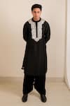 Shop_Menero_Black Chanderi Silk, Cotton, Rayon Gota Patti, Kurta And Pathani Salwar Set _Online_at_Aza_Fashions