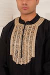 Menero_Black Dupion, Silk, Cotton, Rayon Zari, Zardosi Kurta And Pathani Salwar Set _at_Aza_Fashions