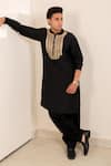 Buy_Menero_Black Dupion, Silk, Cotton, Rayon Zari, Zardosi Kurta And Pathani Salwar Set 