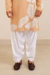 Shop_Menero_Beige Chanderi Silk, Cotton, Rayon Embroidery, Self Fabric Leaf Motif Kurta Set _Online_at_Aza_Fashions