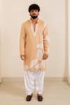 Buy_Menero_Beige Chanderi Silk, Cotton, Rayon Embroidery, Self Fabric Leaf Motif Kurta Set _at_Aza_Fashions