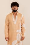Buy_Menero_Beige Chanderi Silk, Cotton, Rayon Embroidery, Self Fabric Leaf Motif Kurta Set 