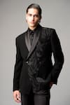 Buy_Vivek Patel_Black Crepe, Satin Embroidery Florae Blazer And Trousers Set _Online_at_Aza_Fashions