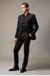 Buy_Vivek Patel_Black Twill, Suiting Embroidery Etch Striped Machine Blazer And Trouser _at_Aza_Fashions