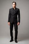 Shop_Vivek Patel_Black Twill, Suiting Embroidery Etch Striped Machine Blazer And Trouser _Online_at_Aza_Fashions