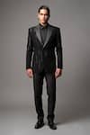 Buy_Vivek Patel_Black Satin, Crepe Embroidery Solen Blazer And Trousers Set _at_Aza_Fashions