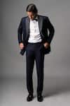 Buy_Vivek Patel_Navy Twill, Suiting Embroidery Nero Hand Shawl Lapel Blazer And Trouser _at_Aza_Fashions