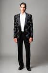 Buy_Vivek Patel_Black Crepe, Microfiber Sequins, Metallic Marko Wavy Hand Blazer And Trouser Set _at_Aza_Fashions