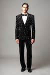 Buy_Vivek Patel_Black Crepe Sequins, Beads Drave Hand Embroidered Blazer And Trouser Set _at_Aza_Fashions