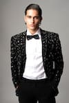Vivek Patel_Black Crepe Sequins, Beads Drave Hand Embroidered Blazer And Trouser Set _Online_at_Aza_Fashions