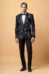 Vivek Patel_Black Suiting, Twill Sequins, Embroidery Rune Geometric Hand Blazer Set _Online_at_Aza_Fashions