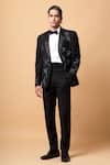 Buy_Vivek Patel_Black Suiting, Twill Sequins, Embroidery Rune Geometric Hand Blazer Set _at_Aza_Fashions