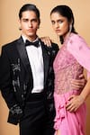 Buy_Vivek Patel_Black Suiting, Twill Sequins, Embroidery Rune Geometric Hand Blazer Set 