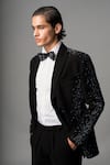 Shop_Vivek Patel_Black Crepe, Microfiber Sequins Fractra Hand Embroidered Blazer And Trouser Set _Online_at_Aza_Fashions