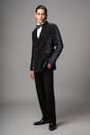 Vivek Patel_Black Crepe, Microfiber Sequins Fractra Hand Embroidered Blazer And Trouser Set _at_Aza_Fashions