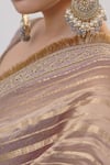 RICHA AHLUWALIA_Gold Tissue, Silk Zari, Sequins, Embroidery Banarasi Stripe Saree And Blouse _Online_at_Aza_Fashions