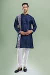 Buy_Arihant Rai Sinha_Navy Silk, Polyester, Viscose Printed Patta Blend Kurta And Churidar Set _at_Aza_Fashions