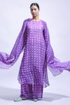 Buy_JAYATI GOENKA_Purple Chanderi Silk Smocking, Foil Printing, Violet Smocked Kurta Set _at_Aza_Fashions